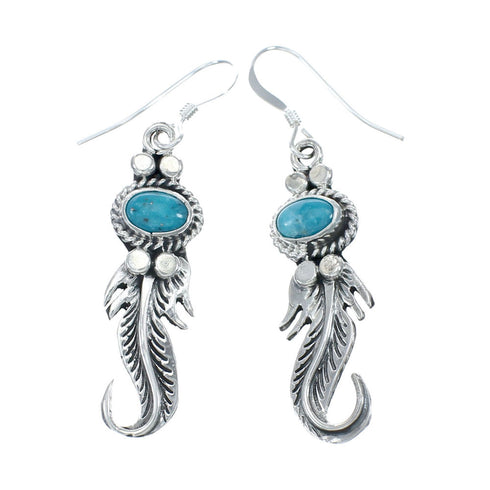 Native American Turquoise Feather Hook Dangle Earrings X10104